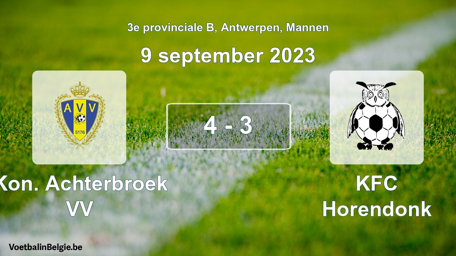 Gespeelde wedstrijd mannenvoetbal: Kon. Achterbroek VV - KFC Horendonk 4 - 3 (9 september 2023)