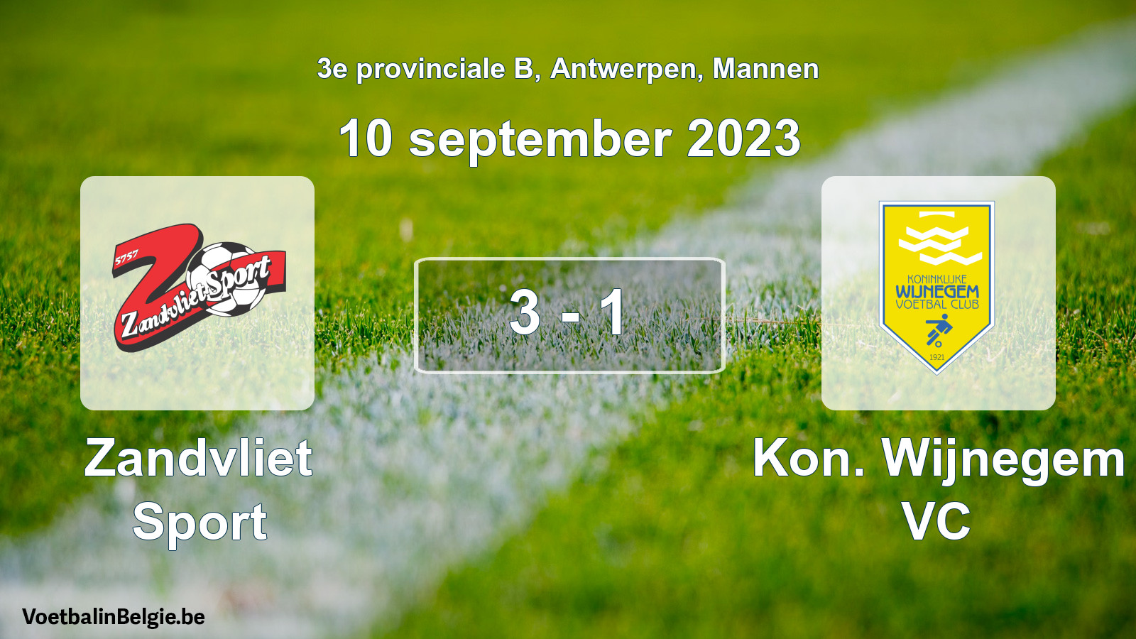 Gespeelde wedstrijd mannenvoetbal: Zandvliet Sport - Kon. Wijnegem VC 3 - 1 (10 september 2023)