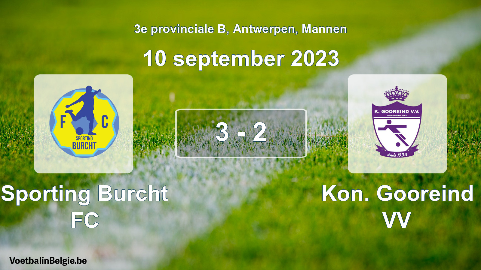 Gespeelde wedstrijd mannenvoetbal: Sporting Burcht FC - Kon. Gooreind VV 3 - 2 (10 september 2023)