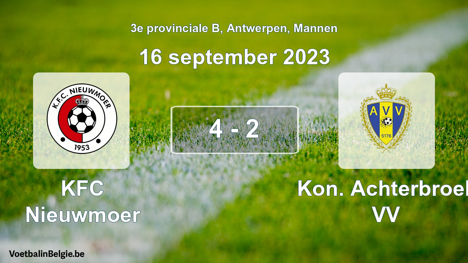 Gespeelde wedstrijd mannenvoetbal: KFC Nieuwmoer - Kon. Achterbroek VV 4 - 2 (16 september 2023)