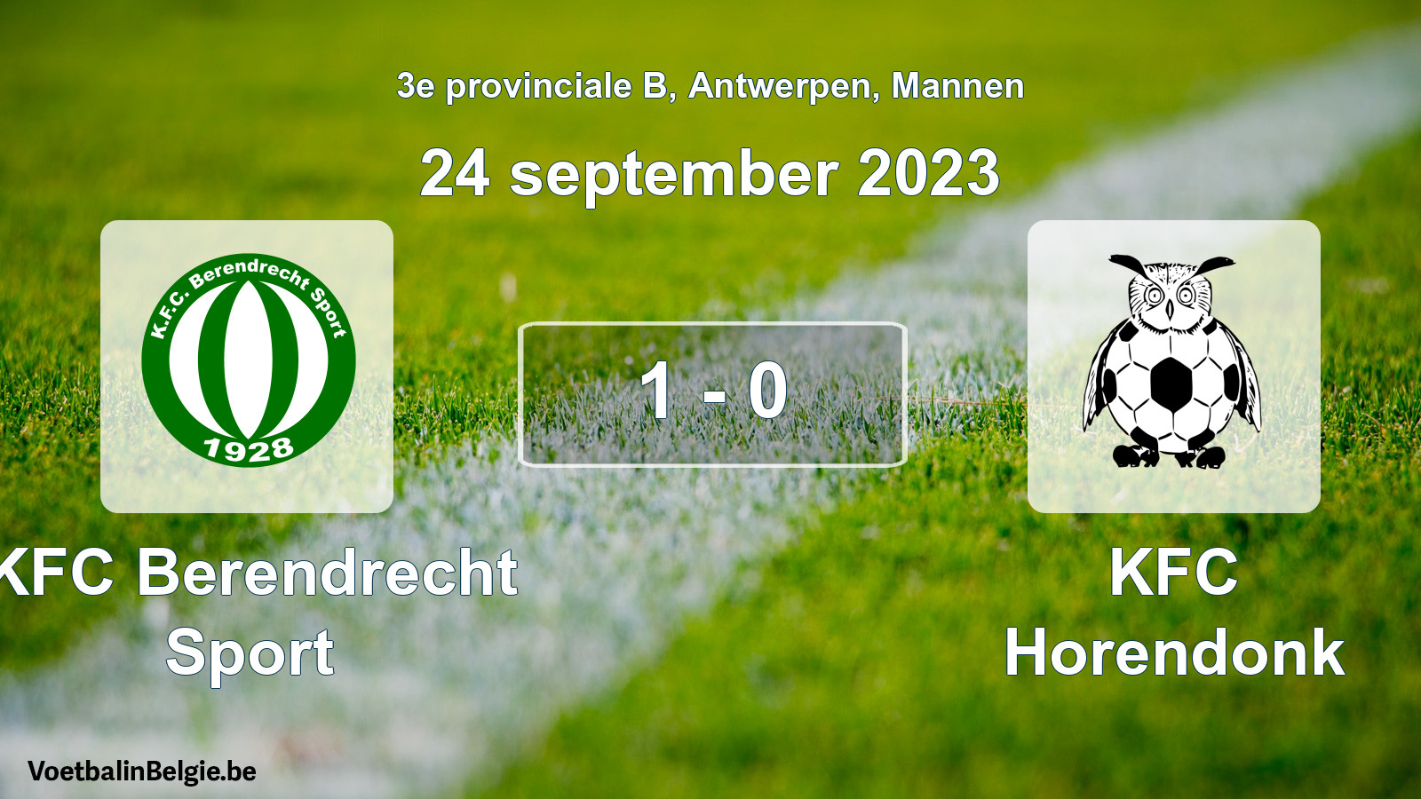 Gespeelde wedstrijd mannenvoetbal: KFC Berendrecht Sport - KFC Horendonk 1 - 0 (24 september 2023)