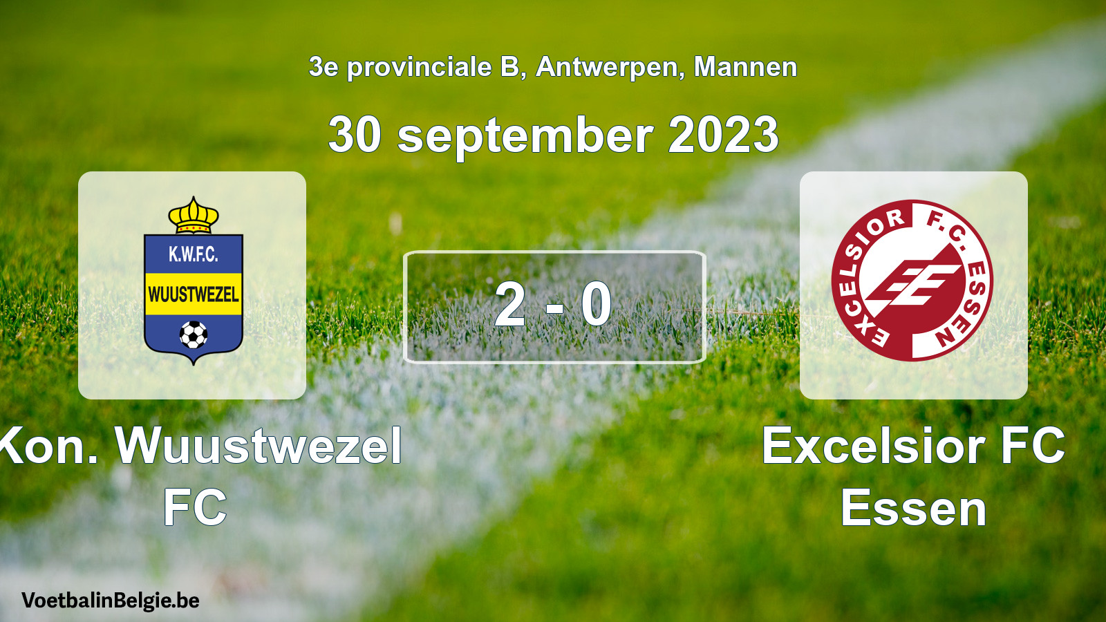 Gespeelde wedstrijd mannenvoetbal: Kon. Wuustwezel FC - Excelsior FC Essen 2 - 0 (30 september 2023)