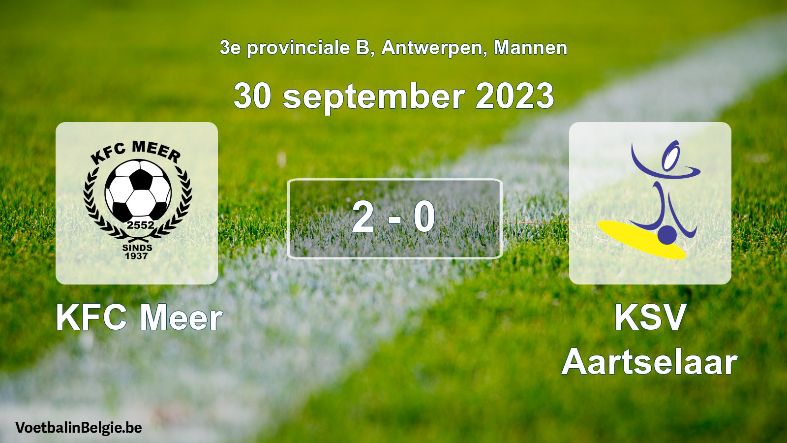 Gespeelde wedstrijd mannenvoetbal: KFC Meer - KSV Aartselaar 2 - 0 (30 september 2023)