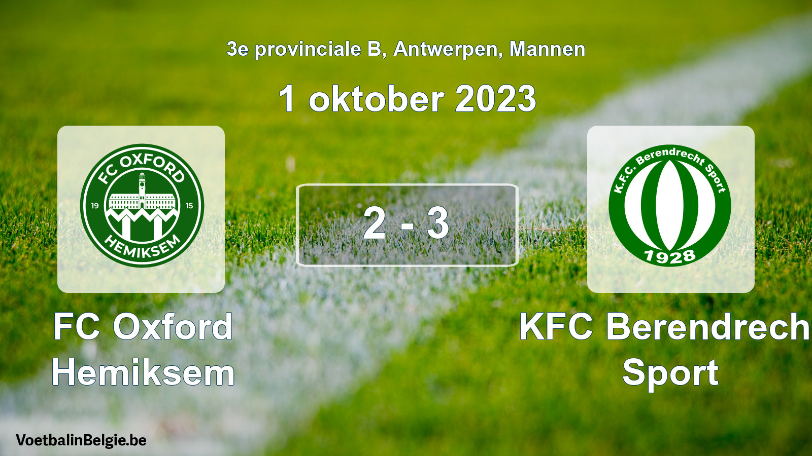 Gespeelde wedstrijd mannenvoetbal: FC Oxford Hemiksem - KFC Berendrecht Sport 2 - 3 (1 oktober 2023)
