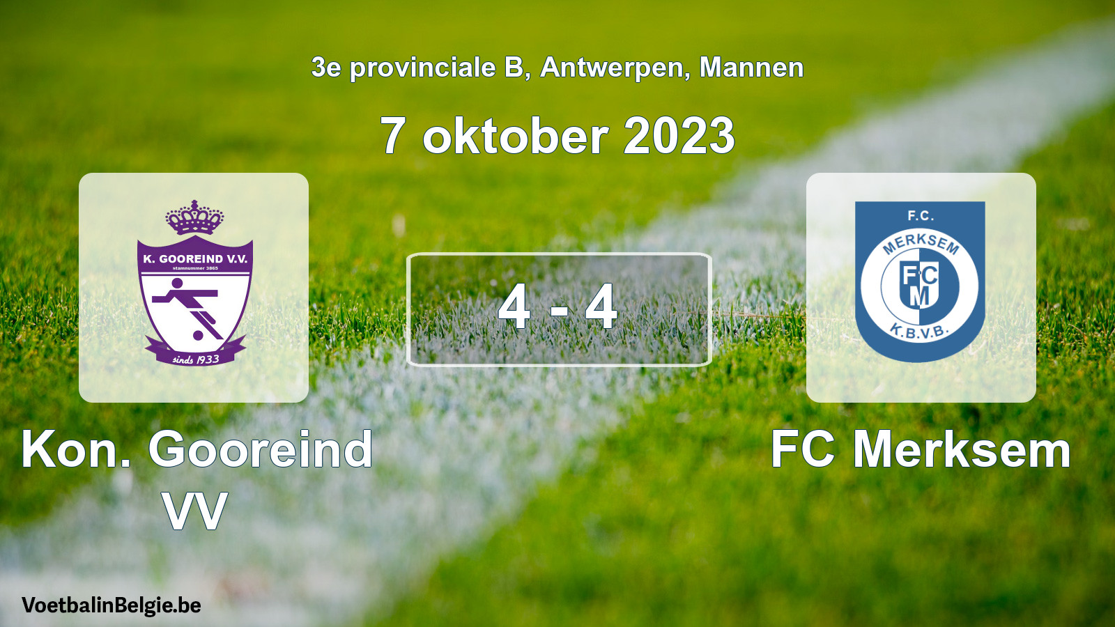 Gespeelde wedstrijd mannenvoetbal: Kon. Gooreind VV - FC Merksem 4 - 4 (7 oktober 2023)