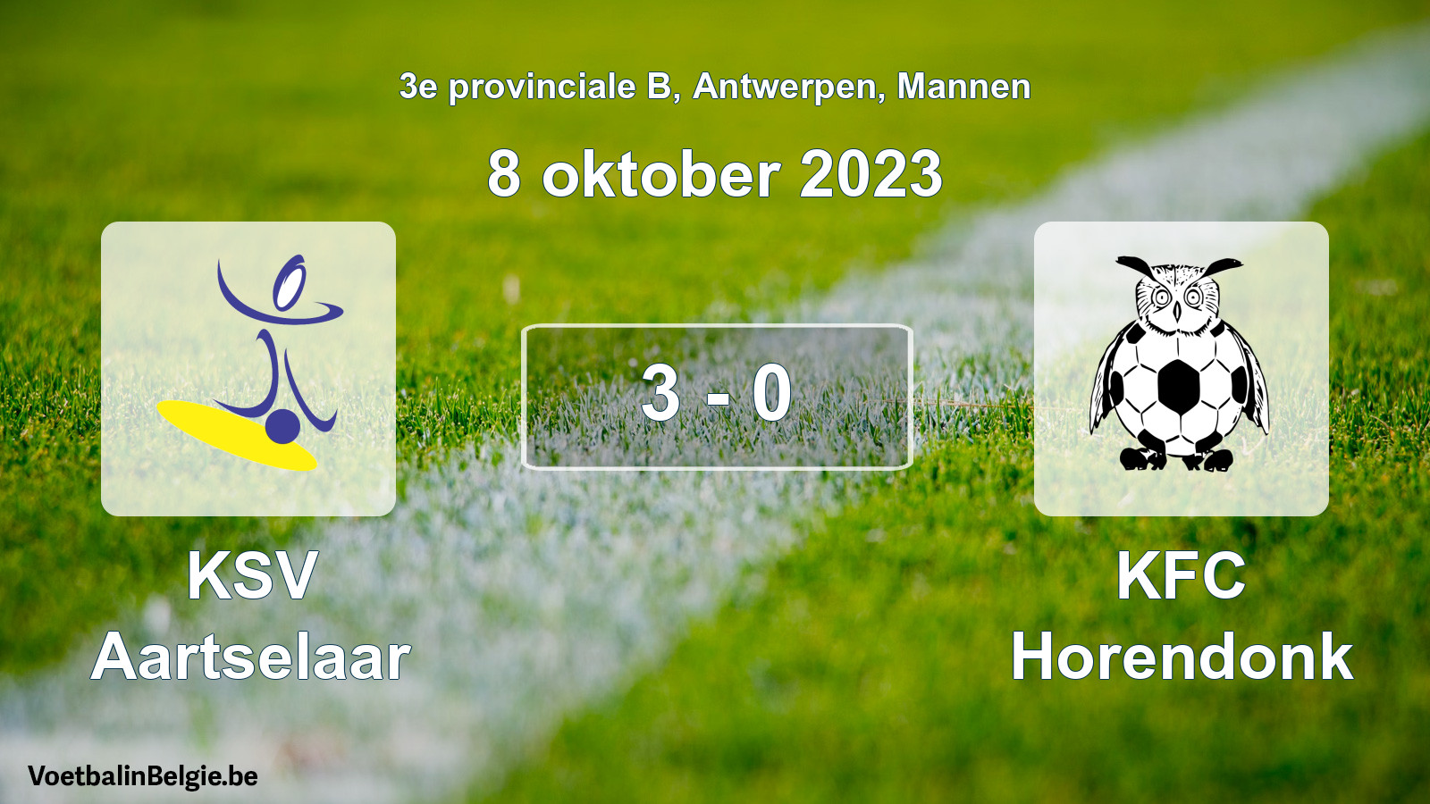 Gespeelde wedstrijd mannenvoetbal: KSV Aartselaar - KFC Horendonk 3 - 0 (8 oktober 2023)