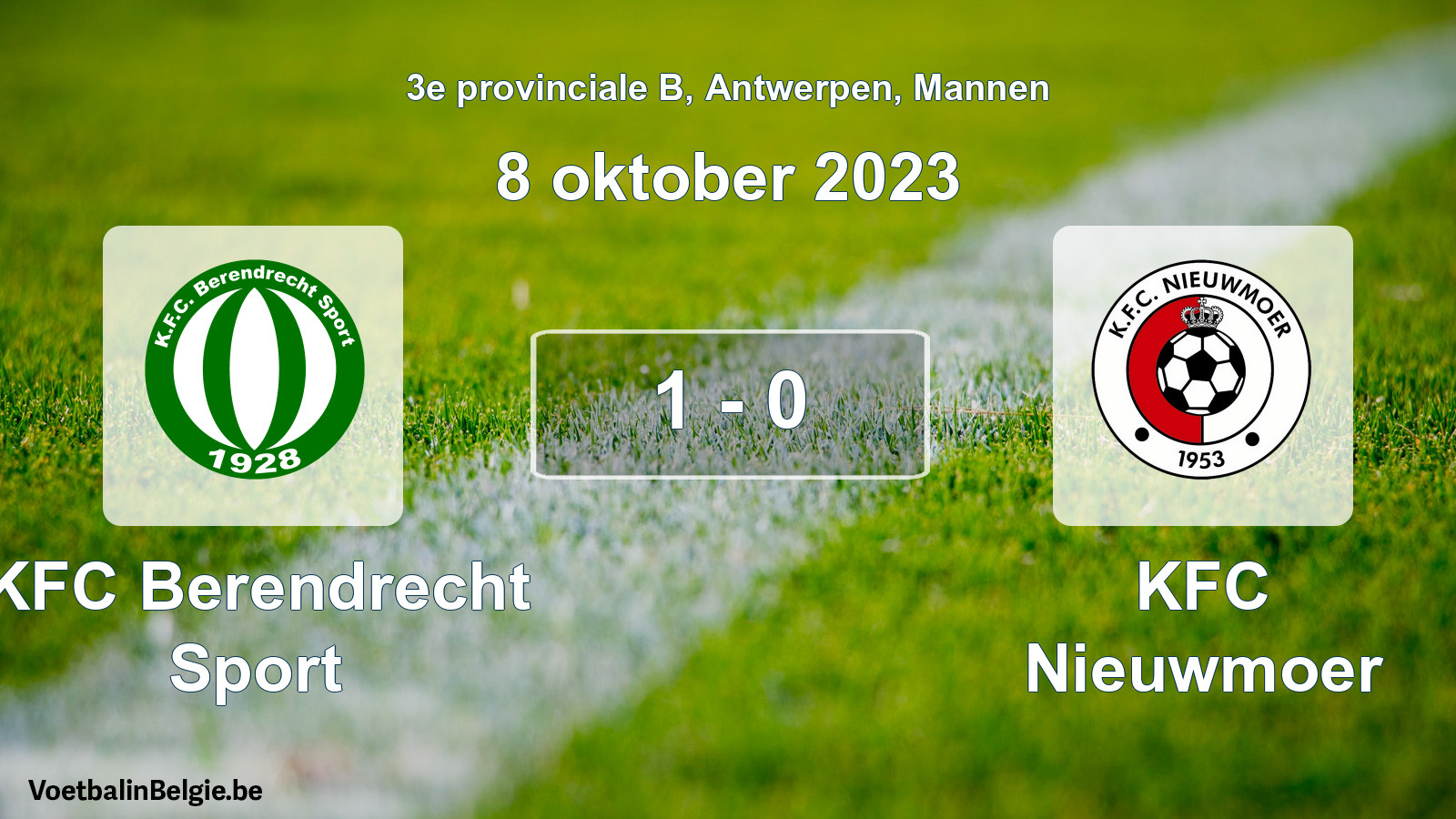 Gespeelde wedstrijd mannenvoetbal: KFC Berendrecht Sport - KFC Nieuwmoer 1 - 0 (8 oktober 2023)