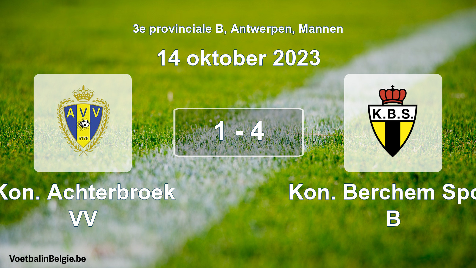 Gespeelde wedstrijd mannenvoetbal: Kon. Achterbroek VV - Kon. Berchem Sport B 1 - 4 (14 oktober 2023)