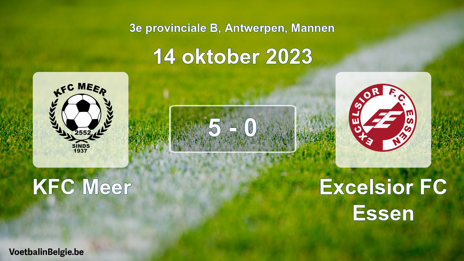 Gespeelde wedstrijd mannenvoetbal: KFC Meer - Excelsior FC Essen 5 - 0 (14 oktober 2023)