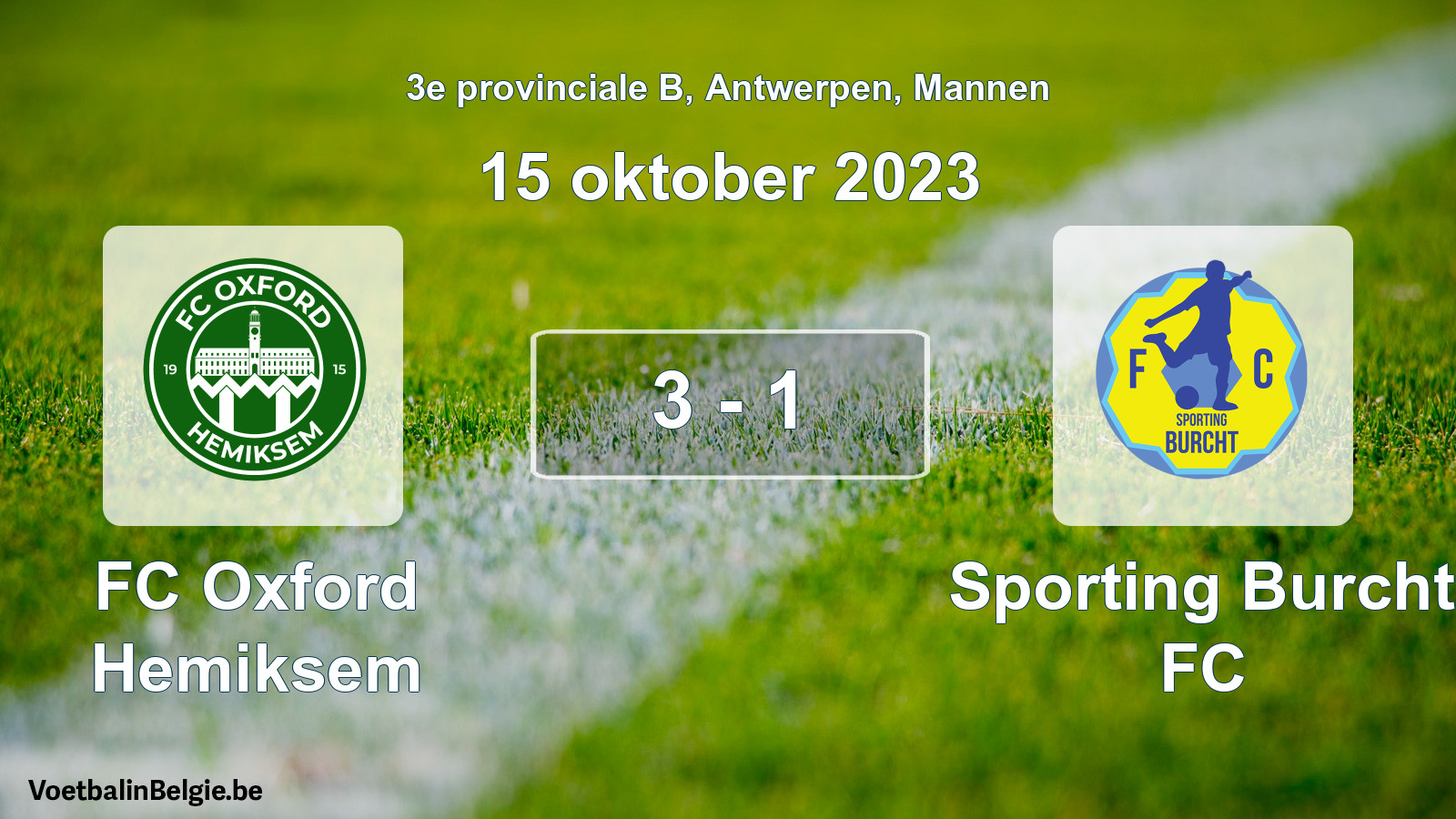 Gespeelde wedstrijd mannenvoetbal: FC Oxford Hemiksem - Sporting Burcht FC 3 - 1 (15 oktober 2023)