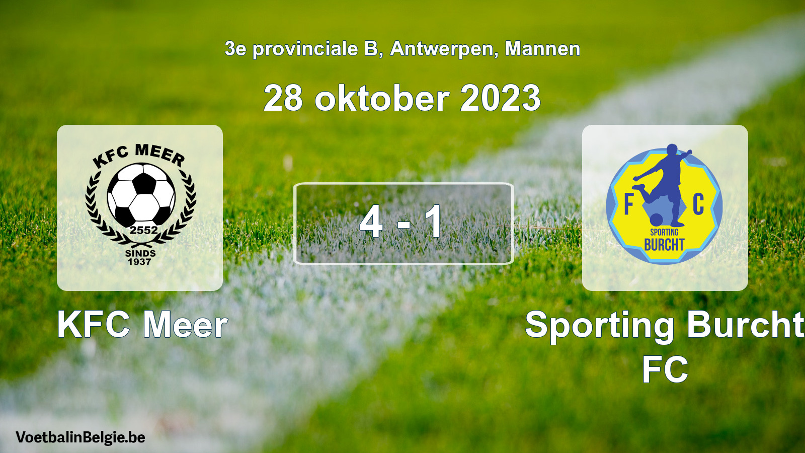 Gespeelde wedstrijd mannenvoetbal: KFC Meer - Sporting Burcht FC 4 - 1 (28 oktober 2023)