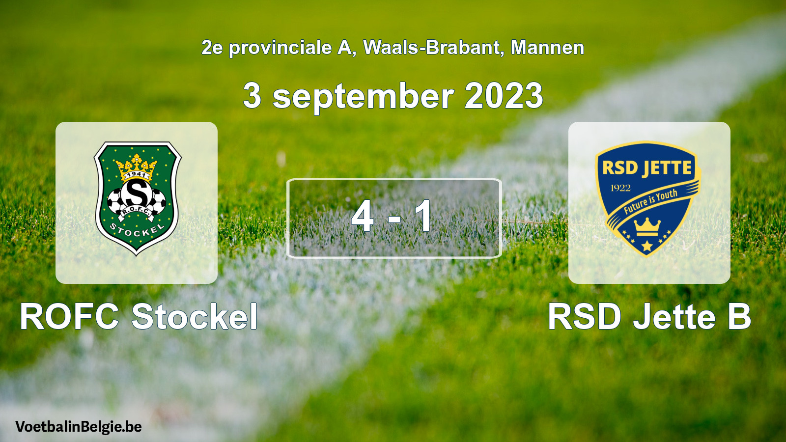 Gespeelde wedstrijd mannenvoetbal: ROFC Stockel - RSD Jette B 4 - 1 (3 september 2023)