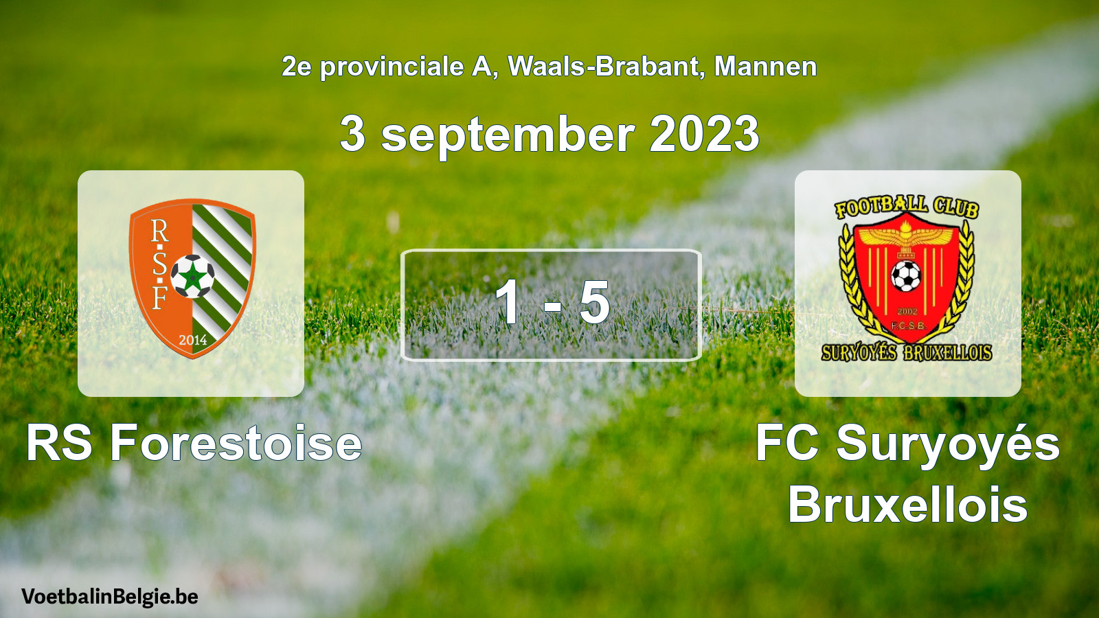 Played match men football: RS Forestoise - FC Suryoyés Bruxellois 1 - 5 (3 September 2023)