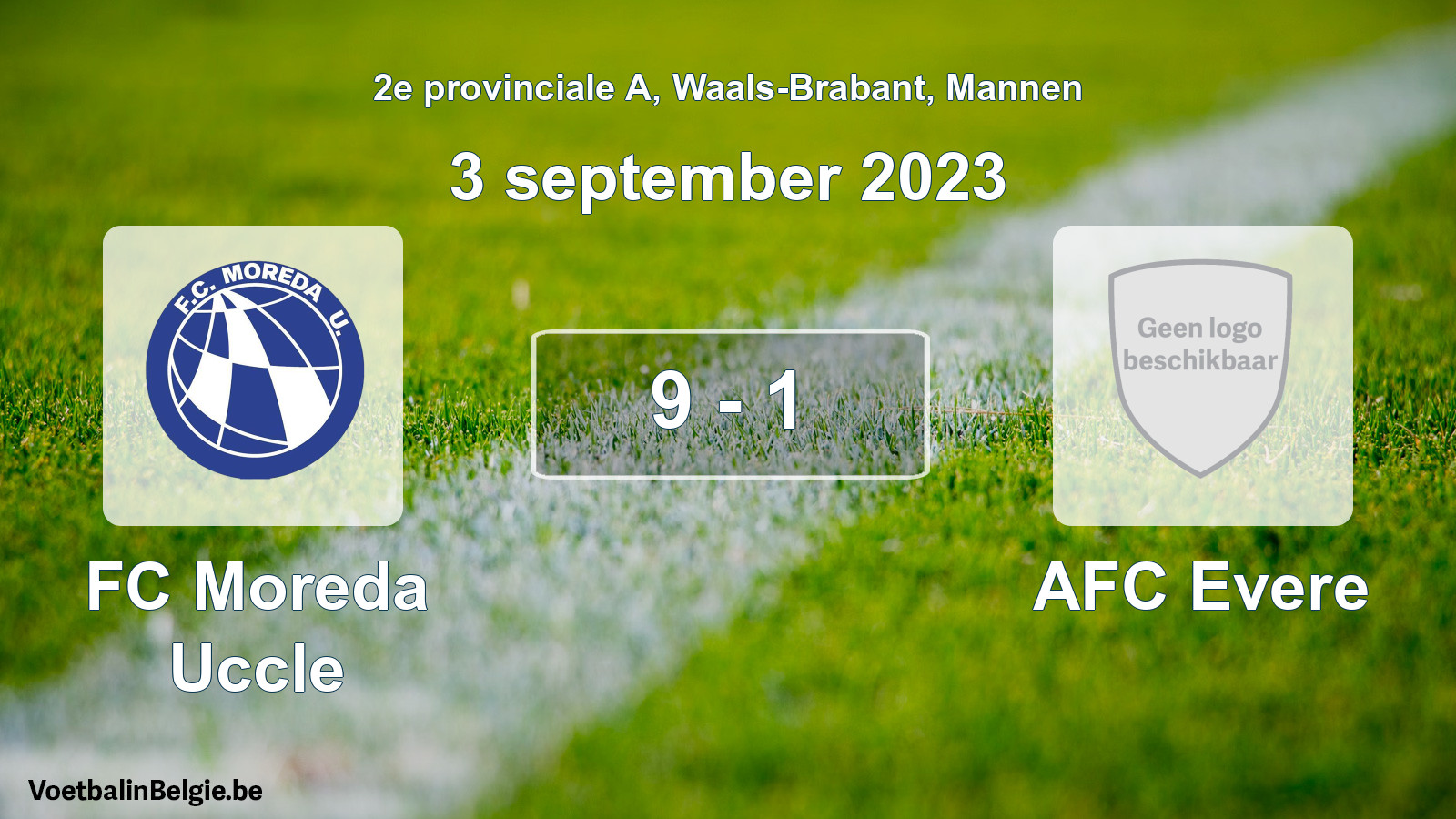 Gespeelde wedstrijd mannenvoetbal: FC Moreda Uccle - AFC Evere 9 - 1 (3 september 2023)
