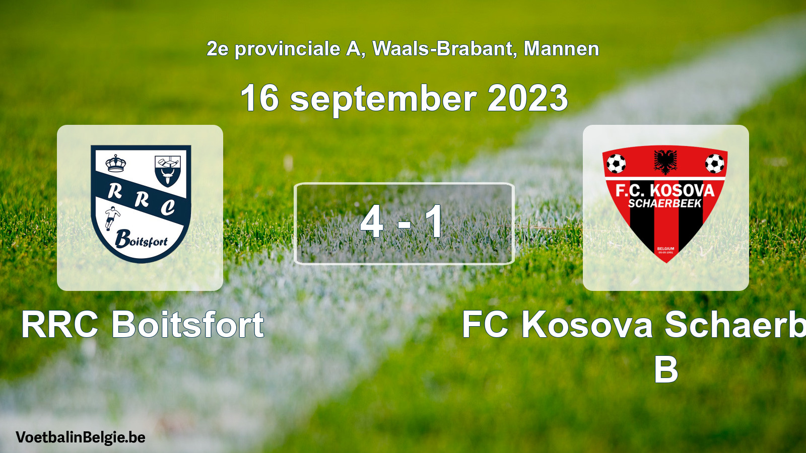 Gespeelde wedstrijd mannenvoetbal: RRC Boitsfort - FC Kosova Schaerbeek B 4 - 1 (16 september 2023)
