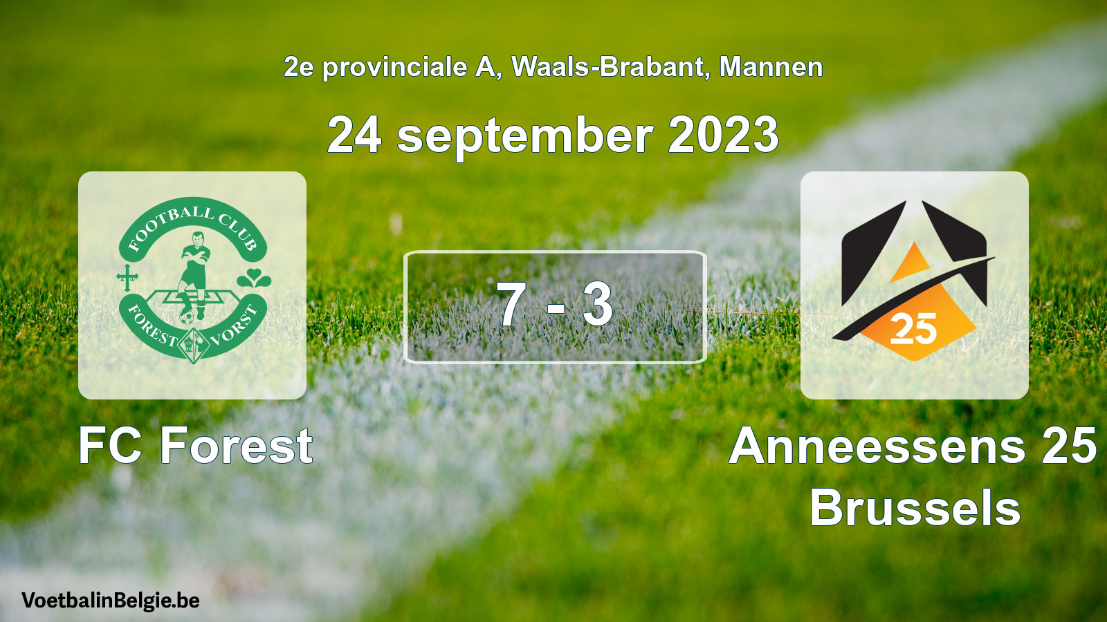 Gespeelde wedstrijd mannenvoetbal: FC Forest - Anneessens 25 Brussels 7 - 3 (24 september 2023)