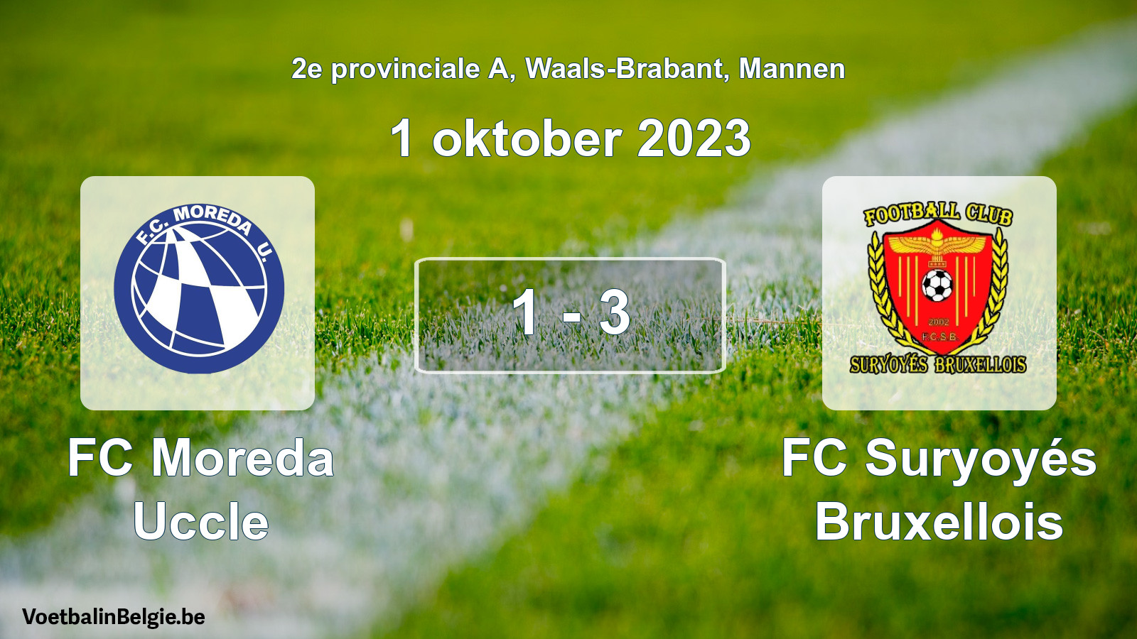 Gespeelde wedstrijd mannenvoetbal: FC Moreda Uccle - FC Suryoyés Bruxellois 1 - 3 (1 oktober 2023)