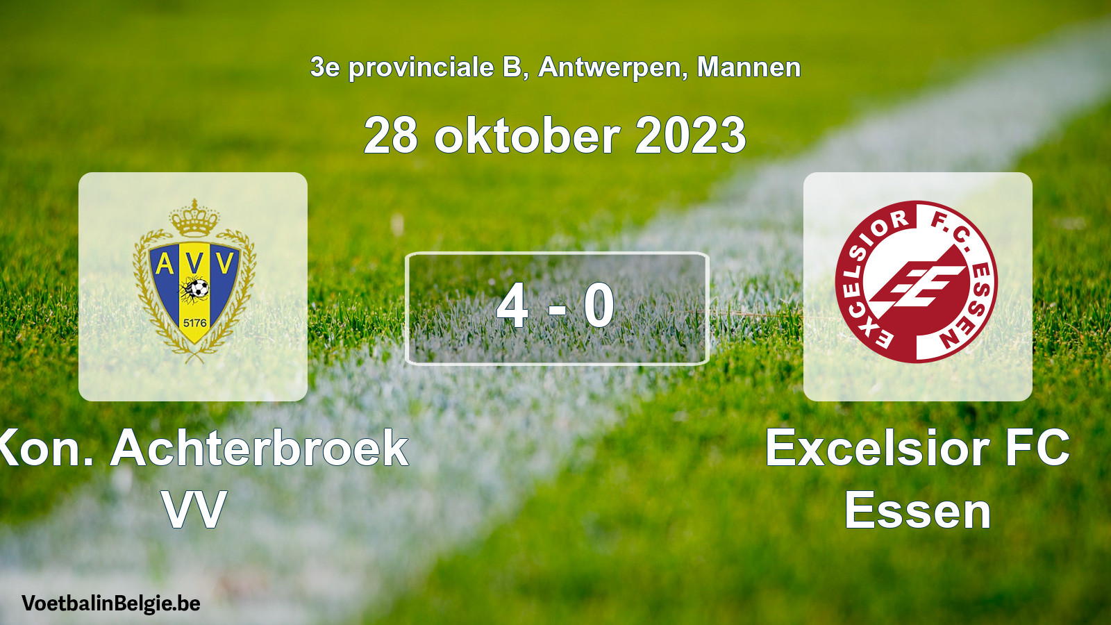 Gespeelde wedstrijd mannenvoetbal: Kon. Achterbroek VV - Excelsior FC Essen 4 - 0 (28 oktober 2023)