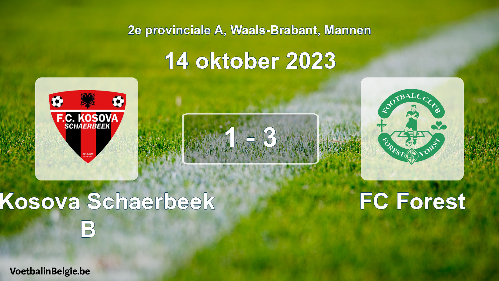 Gespeelde wedstrijd mannenvoetbal: FC Kosova Schaerbeek B - FC Forest 1 - 3 (14 oktober 2023)