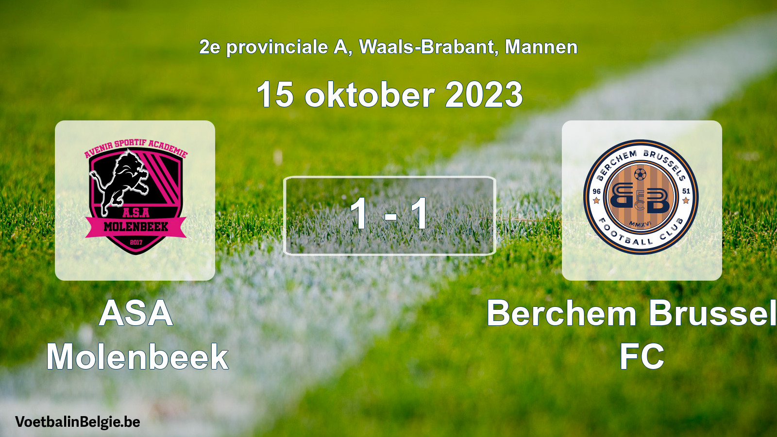 Gespeelde wedstrijd mannenvoetbal: ASA Molenbeek - Berchem Brussels FC 1 - 1 (15 oktober 2023)
