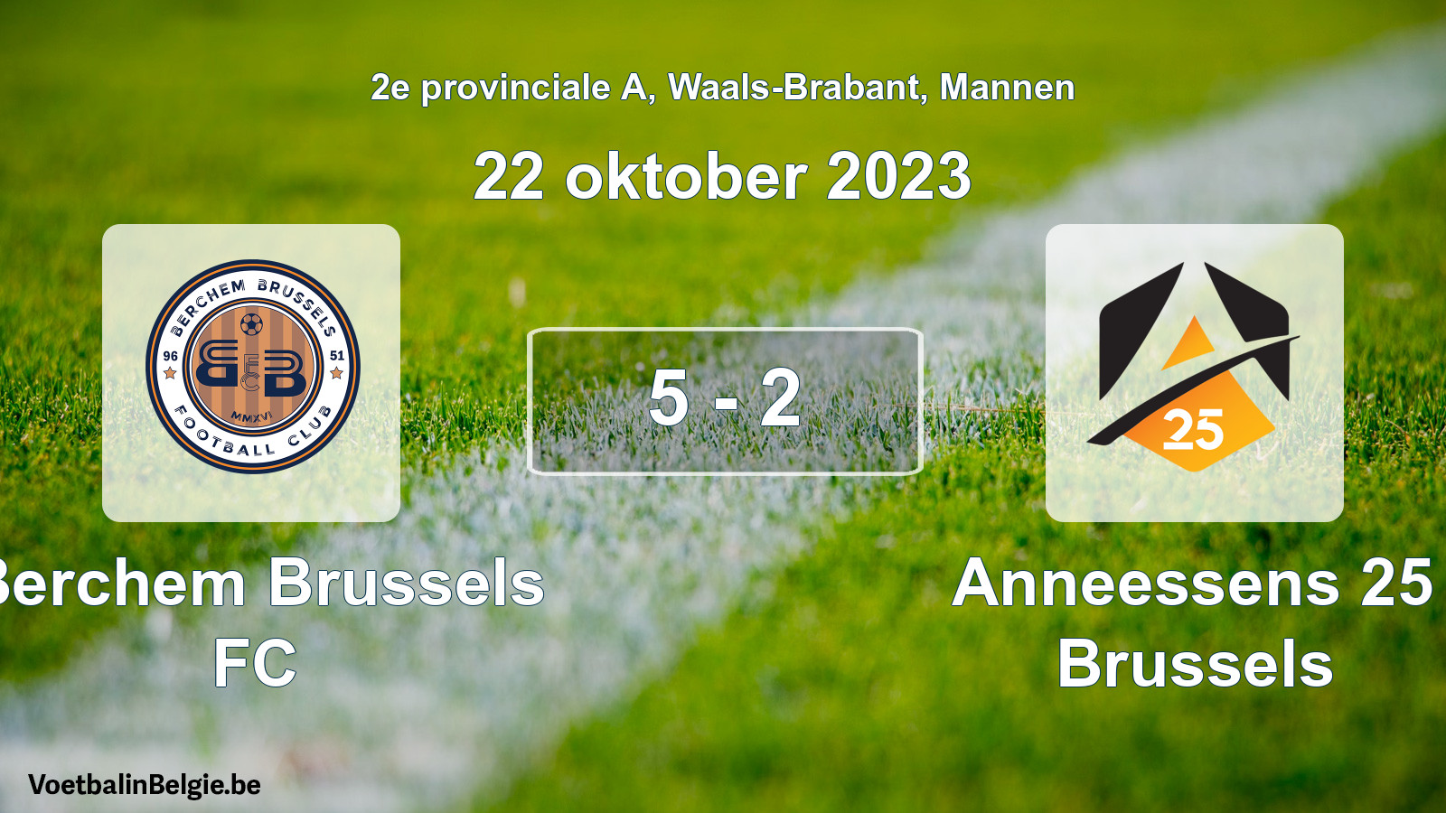 Gespeelde wedstrijd mannenvoetbal: Berchem Brussels FC - Anneessens 25 Brussels 5 - 2 (22 oktober 2023)