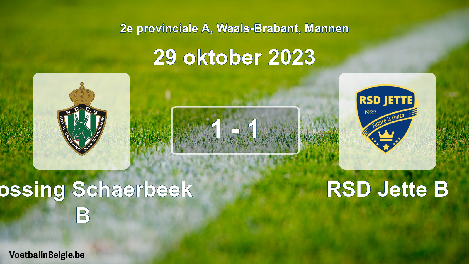 Match joué football hommes: Crossing Schaerbeek B - RSD Jette B 1 - 1 (29 octobre 2023)