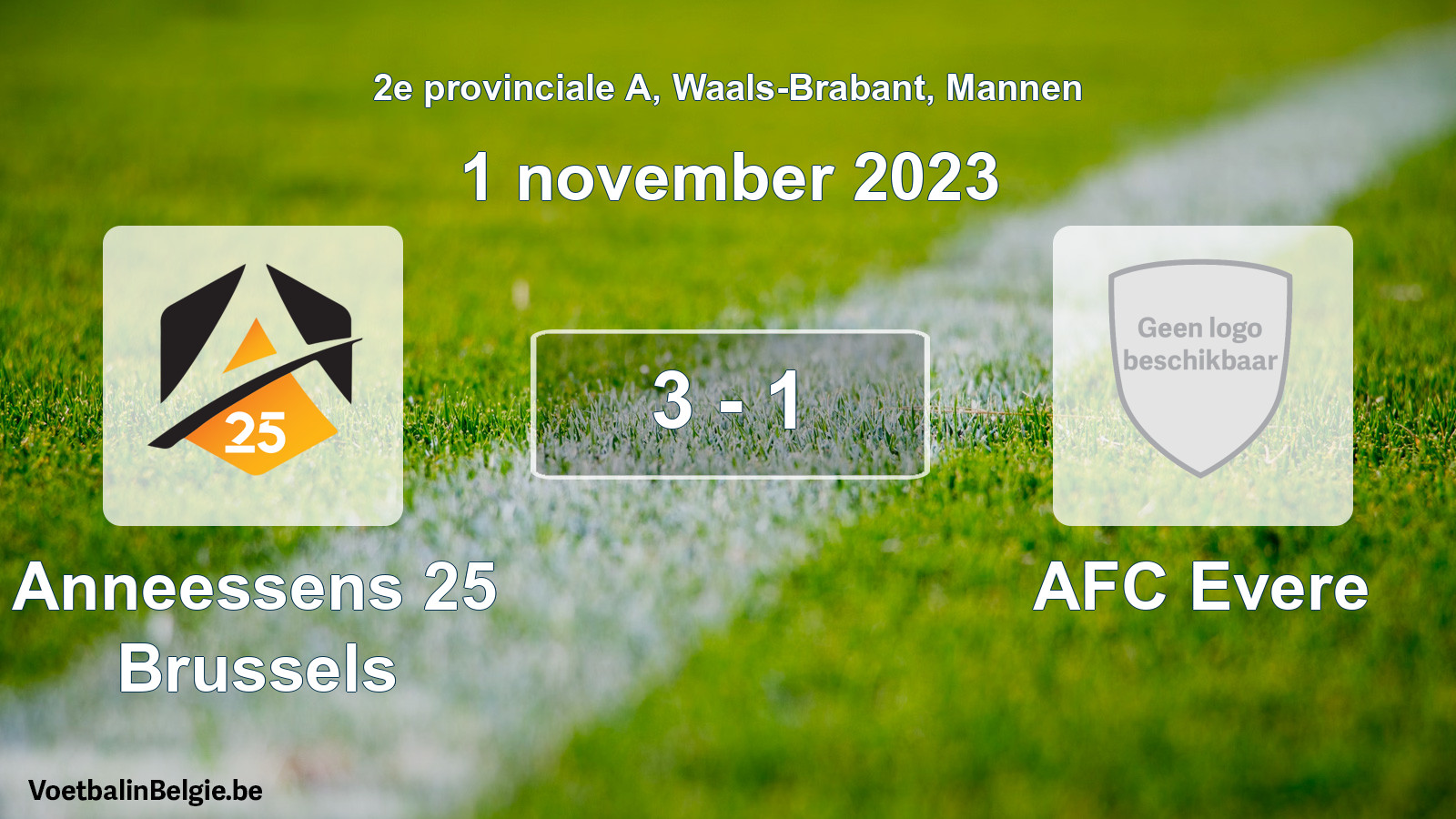 Gespeelde wedstrijd mannenvoetbal: Anneessens 25 Brussels - AFC Evere 3 - 1 (1 november 2023)