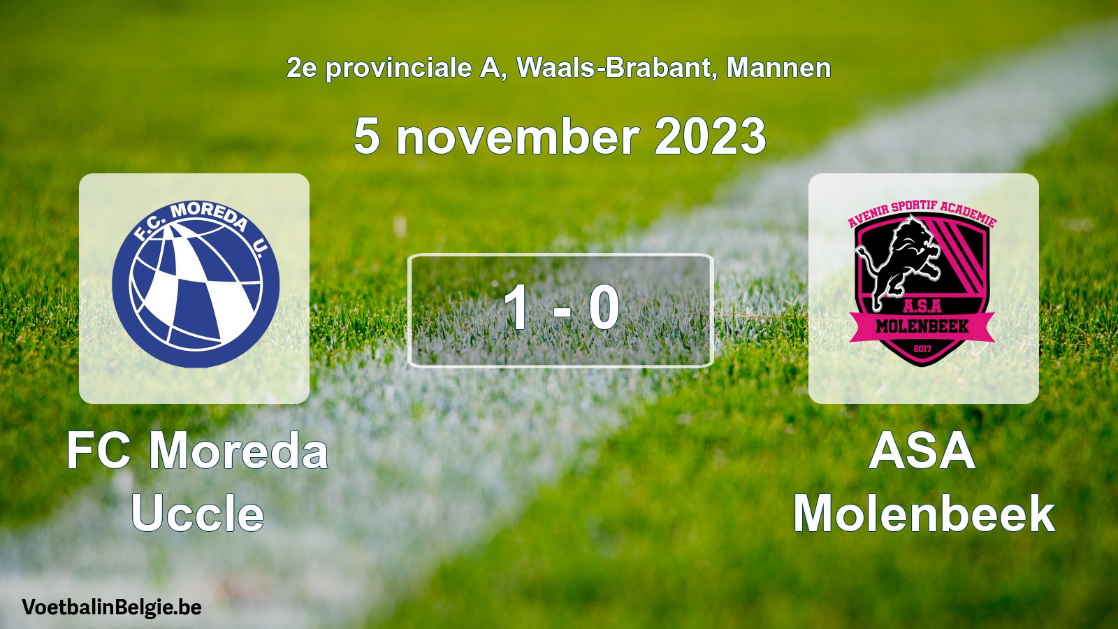 Gespeelde wedstrijd mannenvoetbal: FC Moreda Uccle - ASA Molenbeek 1 - 0 (5 november 2023)