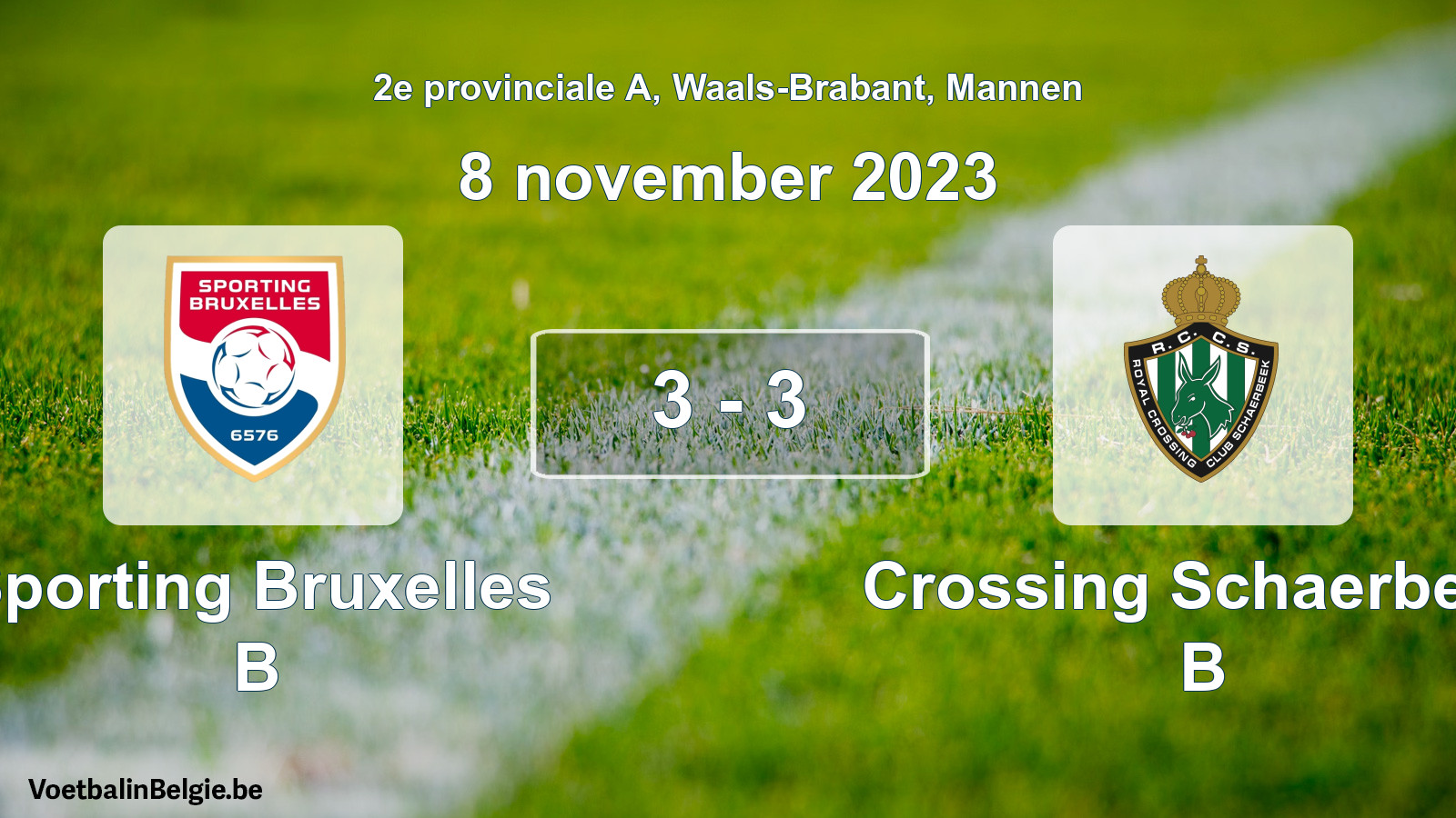 Gespeelde wedstrijd mannenvoetbal: Sporting Bruxelles B - Crossing Schaerbeek B 3 - 3 (8 november 2023)