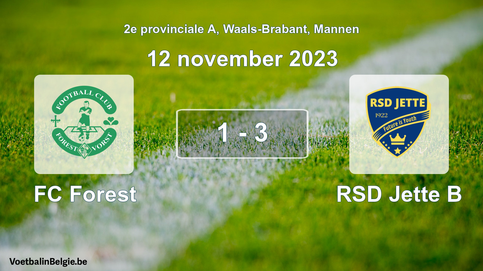 Gespeelde wedstrijd mannenvoetbal: FC Forest - RSD Jette B 1 - 3 (12 november 2023)