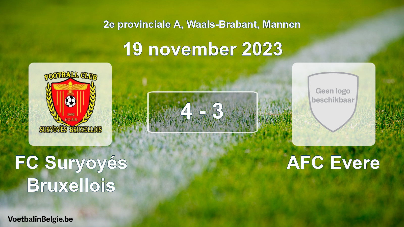 Gespeelde wedstrijd mannenvoetbal: FC Suryoyés Bruxellois - AFC Evere 4 - 3 (19 november 2023)