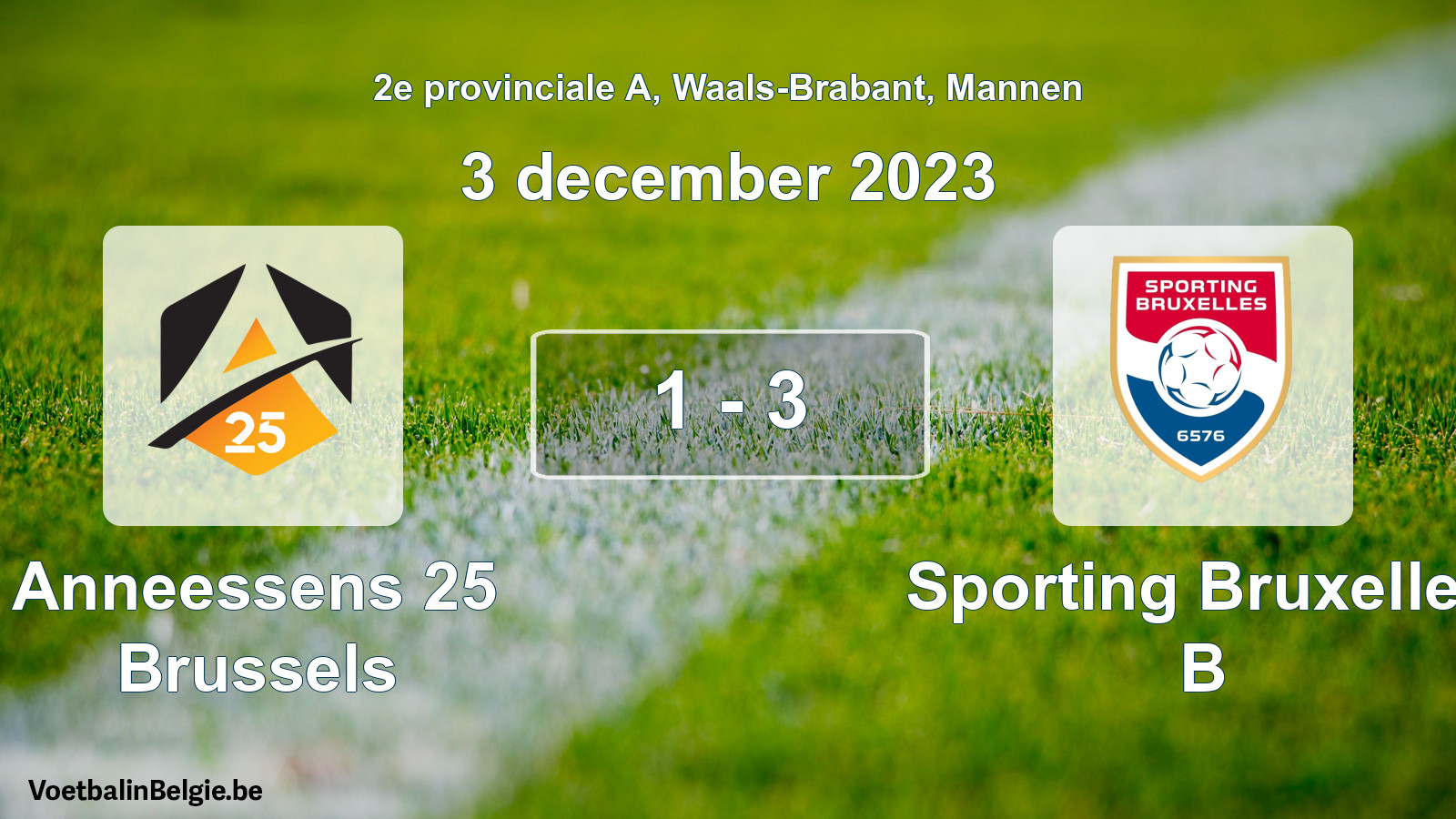 Gespeelde wedstrijd mannenvoetbal: Anneessens 25 Brussels - Sporting Bruxelles B 1 - 3 (3 december 2023)