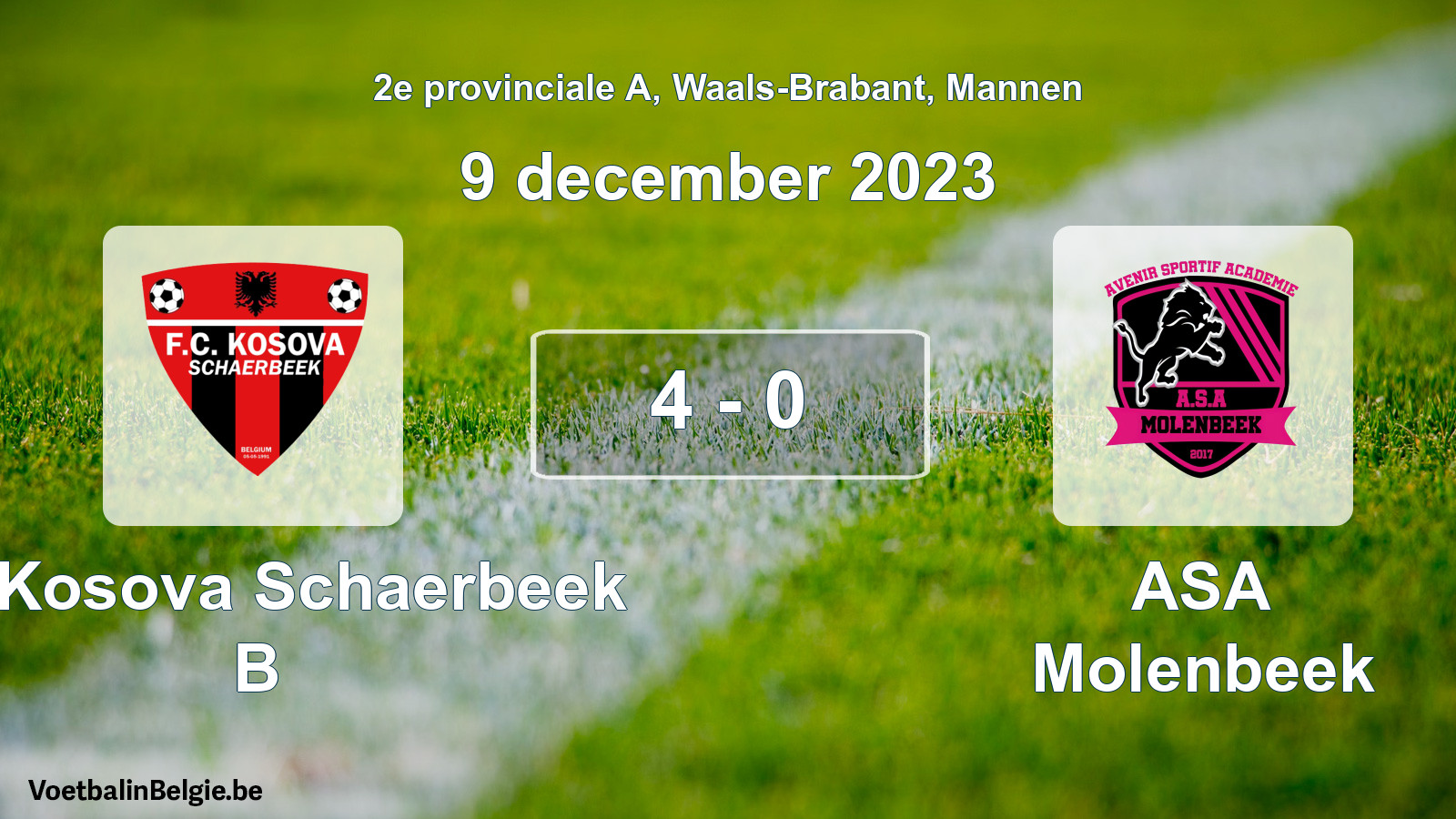 Gespeelde wedstrijd mannenvoetbal: FC Kosova Schaerbeek B - ASA Molenbeek 4 - 0 (9 december 2023)