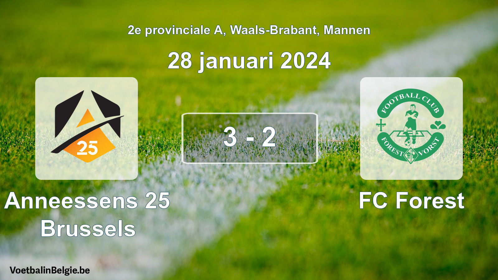 Gespeelde wedstrijd mannenvoetbal: Anneessens 25 Brussels - FC Forest 3 - 2 (28 januari 2024)