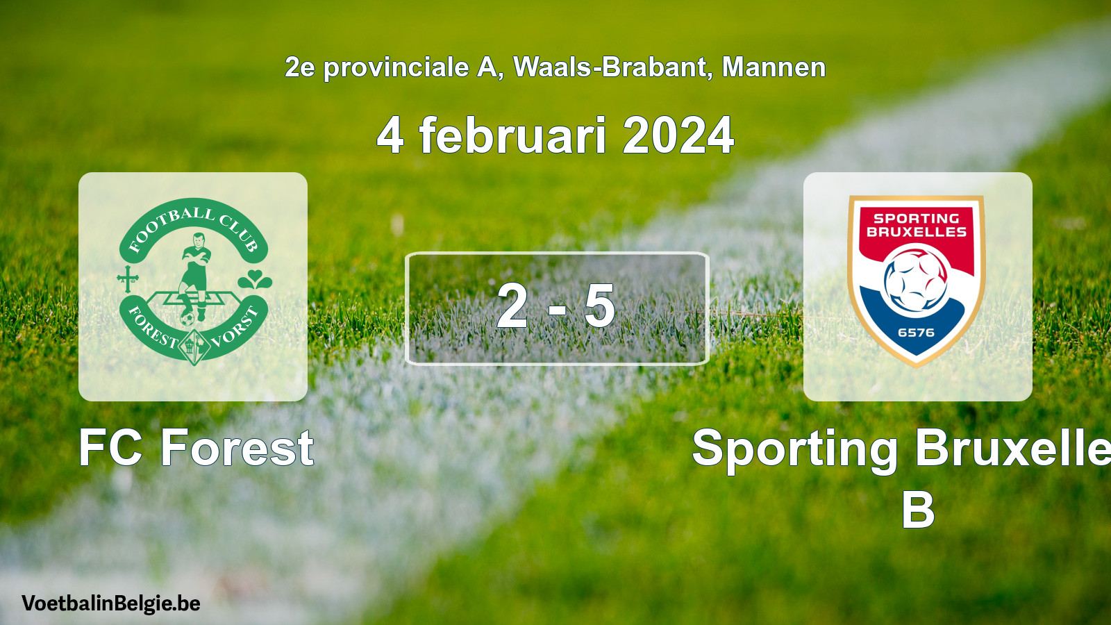 Gespeelde wedstrijd mannenvoetbal: FC Forest - Sporting Bruxelles B 2 - 5 (4 februari 2024)