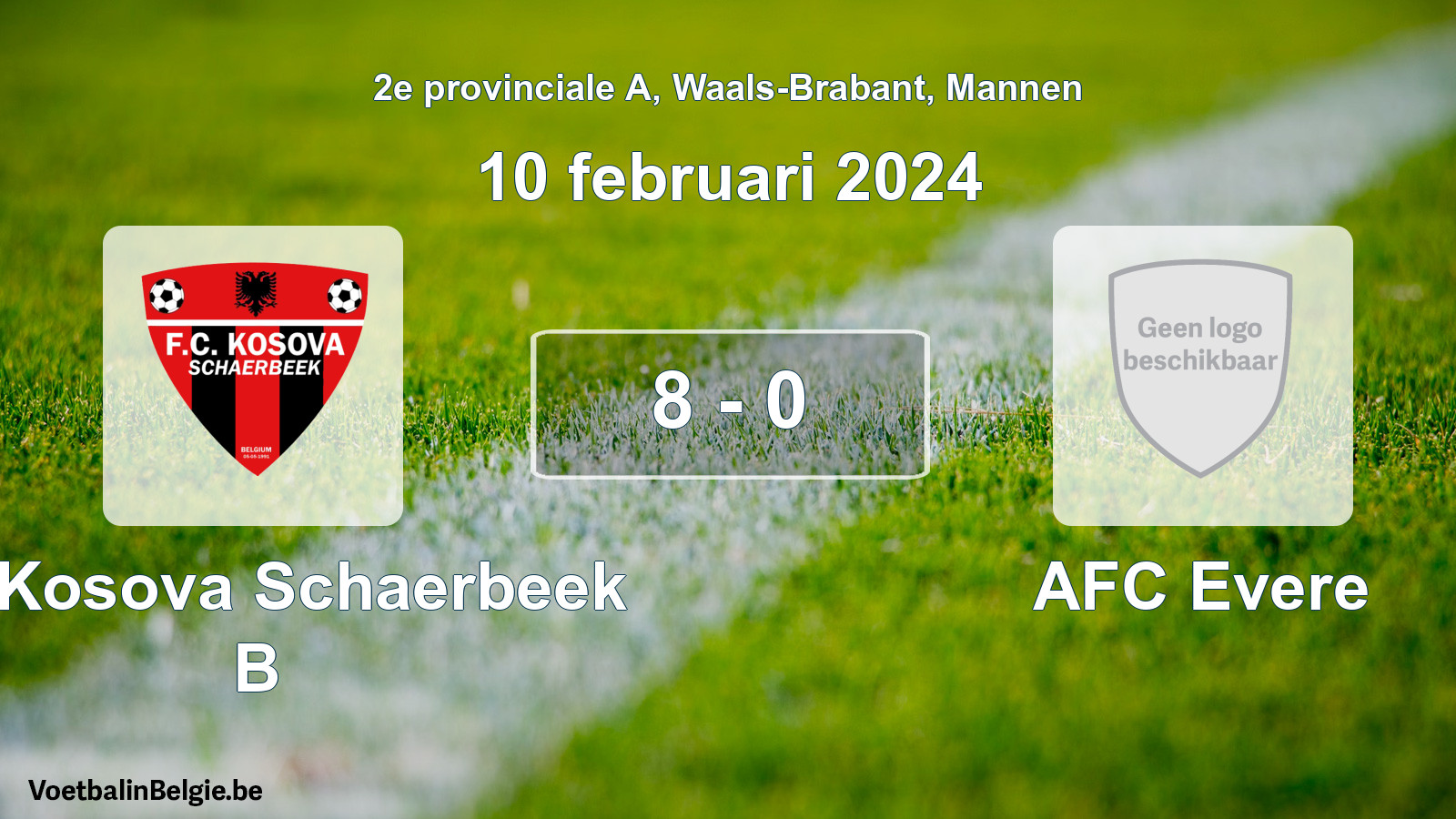 Gespeelde wedstrijd mannenvoetbal: FC Kosova Schaerbeek B - AFC Evere 8 - 0 (10 februari 2024)