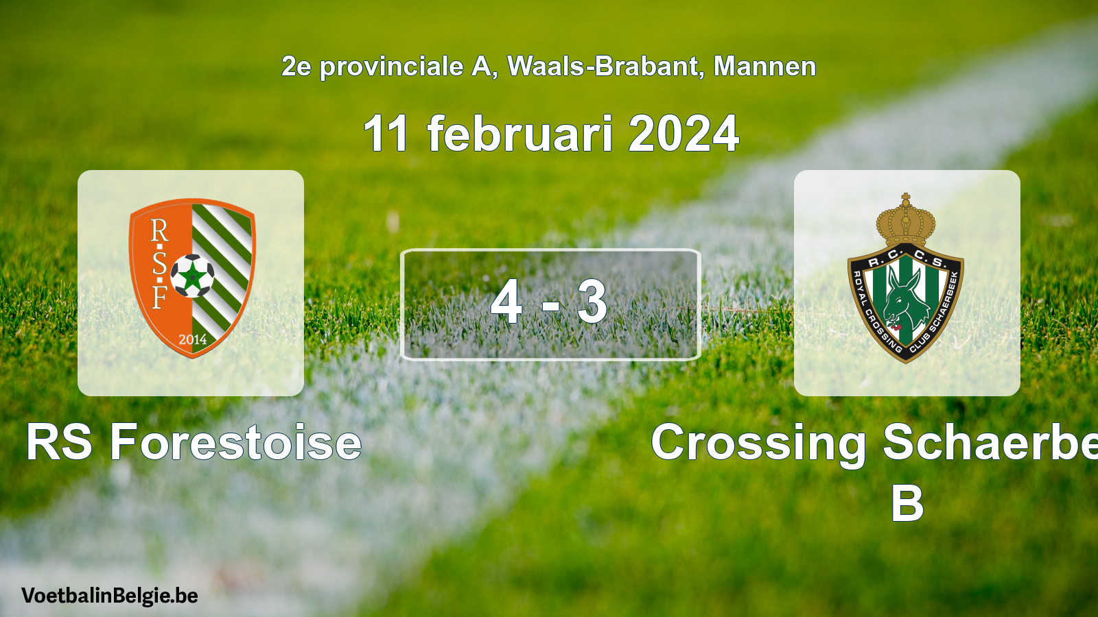Gespeelde wedstrijd mannenvoetbal: RS Forestoise - Crossing Schaerbeek B 4 - 3 (11 februari 2024)