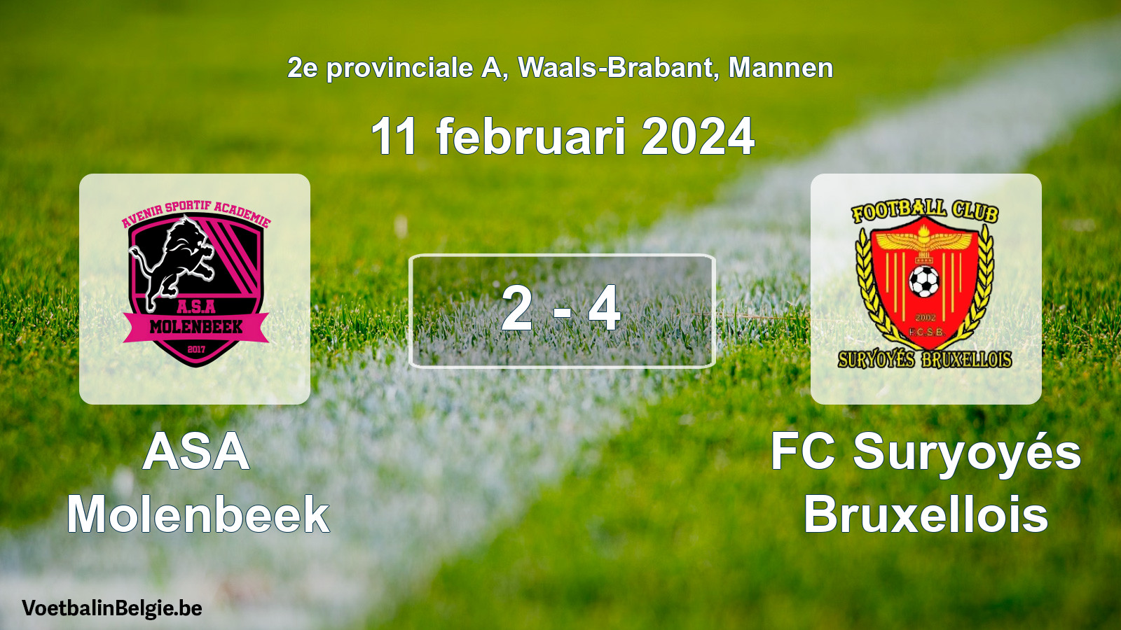 Gespeelde wedstrijd mannenvoetbal: ASA Molenbeek - FC Suryoyés Bruxellois 2 - 4 (11 februari 2024)