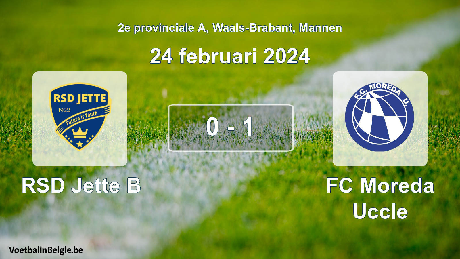 Gespeelde wedstrijd mannenvoetbal: RSD Jette B - FC Moreda Uccle 0 - 1 (24 februari 2024)