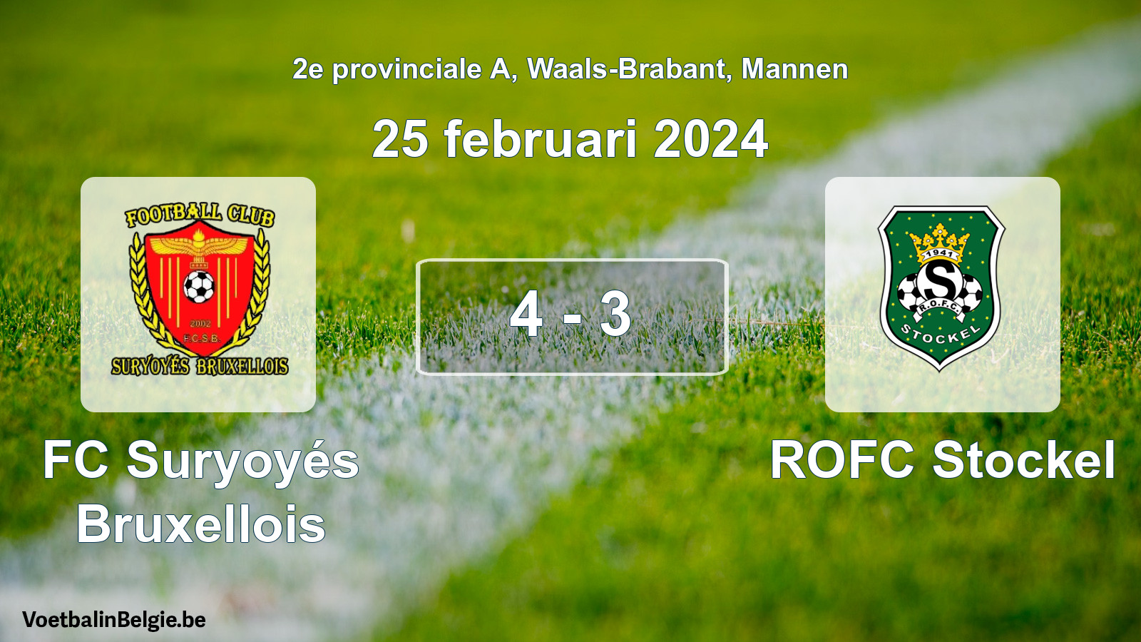 Gespeelde wedstrijd mannenvoetbal: FC Suryoyés Bruxellois - ROFC Stockel 4 - 3 (25 februari 2024)