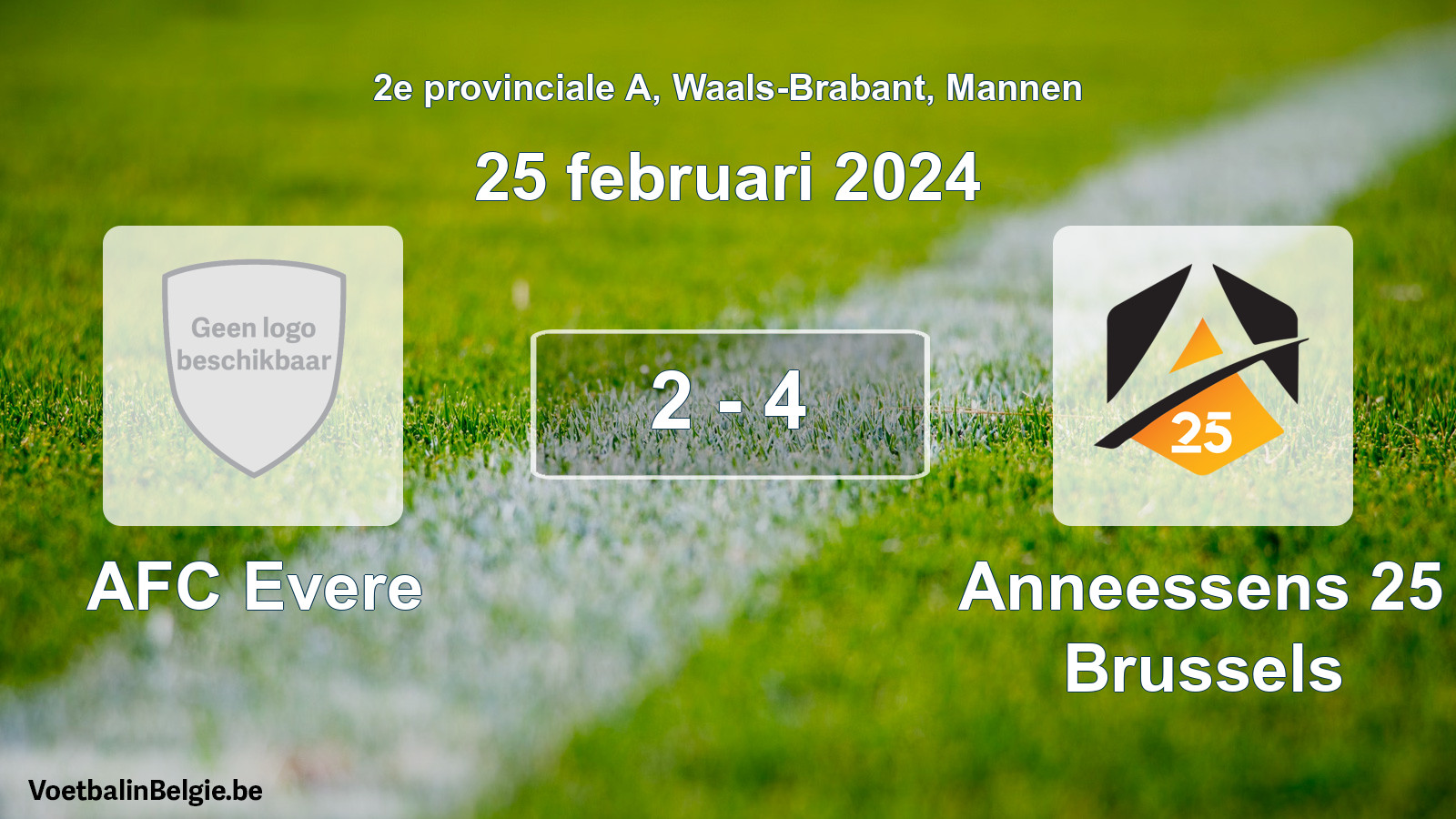 Gespeelde wedstrijd mannenvoetbal: AFC Evere - Anneessens 25 Brussels 2 - 4 (25 februari 2024)