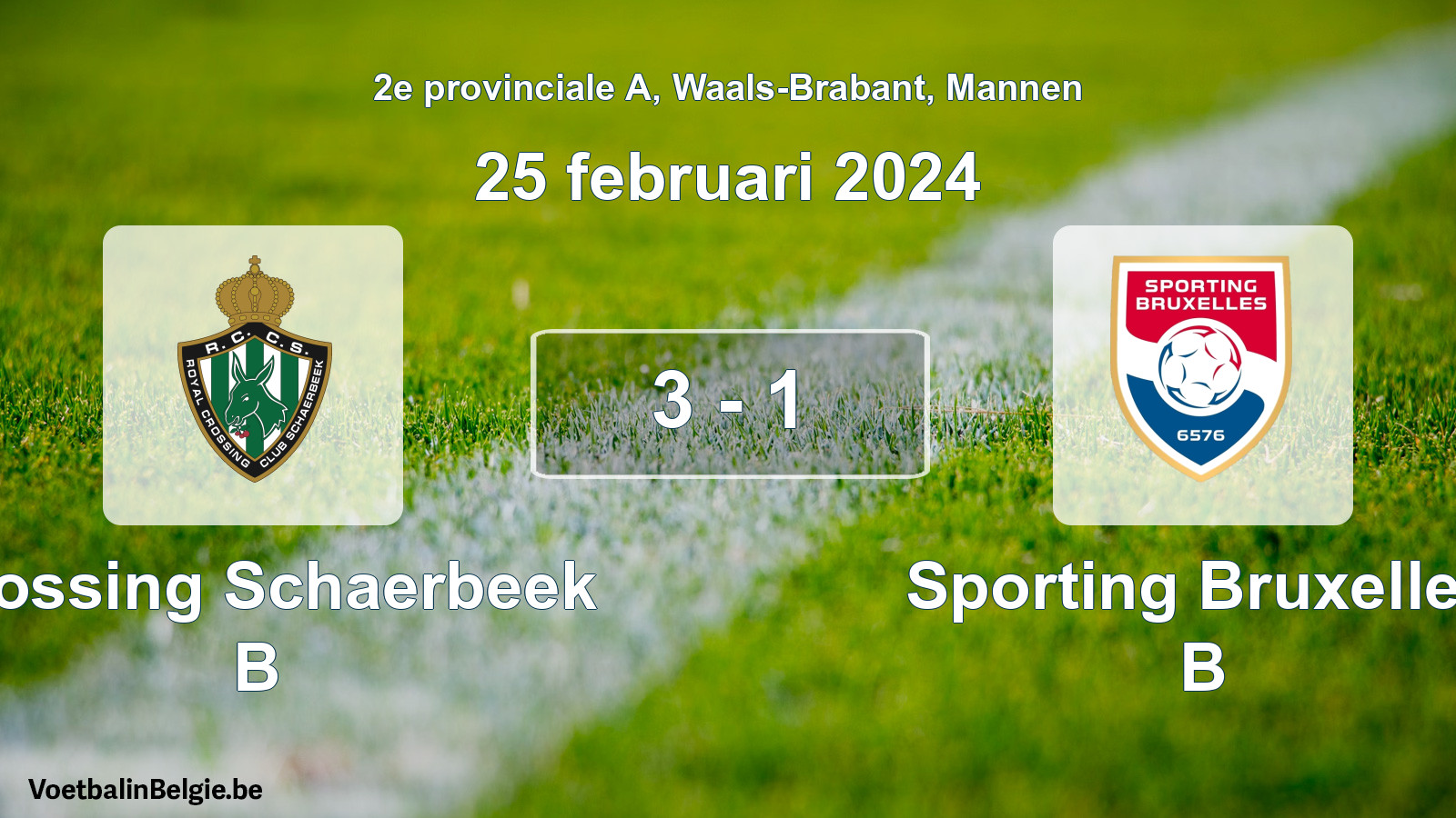 Gespeelde wedstrijd mannenvoetbal: Crossing Schaerbeek B - Sporting Bruxelles B 3 - 1 (25 februari 2024)