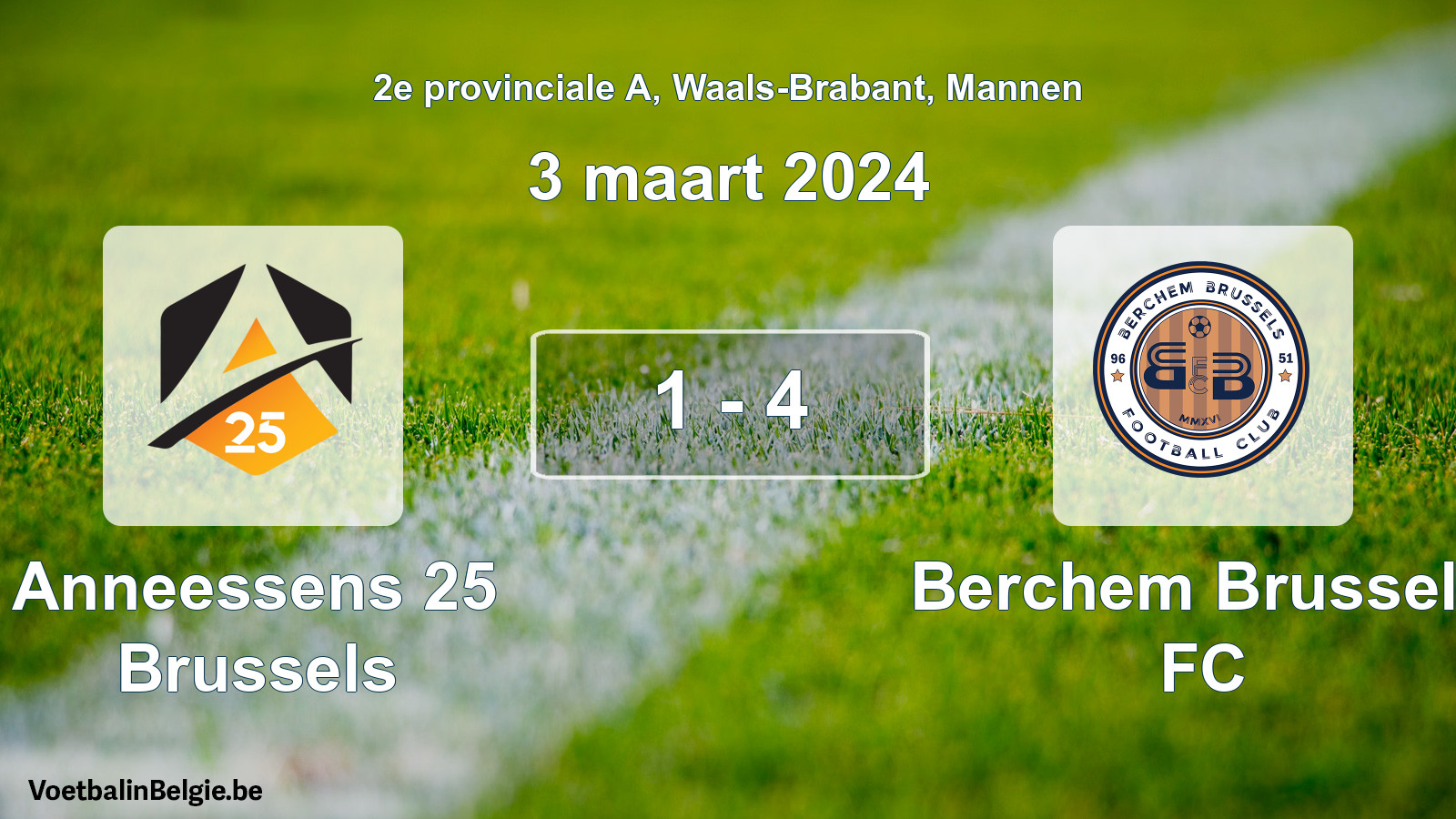 Gespeelde wedstrijd mannenvoetbal: Anneessens 25 Brussels - Berchem Brussels FC 1 - 4 (3 maart 2024)