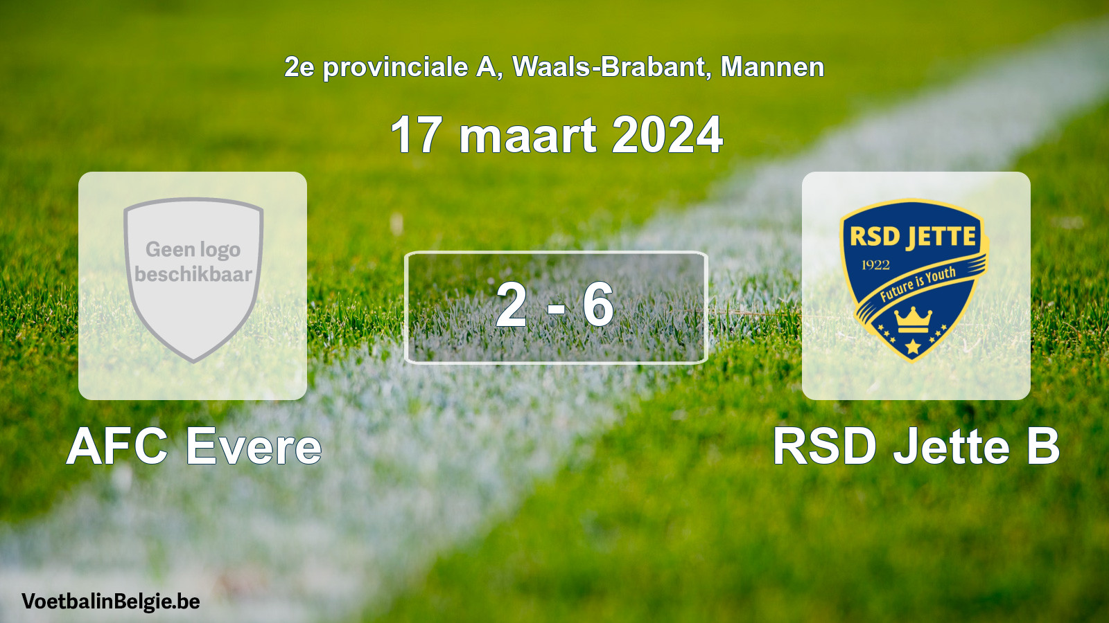 Gespeelde wedstrijd mannenvoetbal: AFC Evere - RSD Jette B 2 - 6 (17 maart 2024)