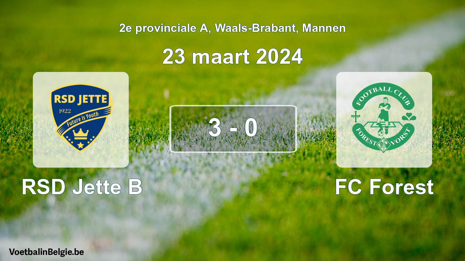 Gespeelde wedstrijd mannenvoetbal: RSD Jette B - FC Forest 3 - 0 (23 maart 2024)