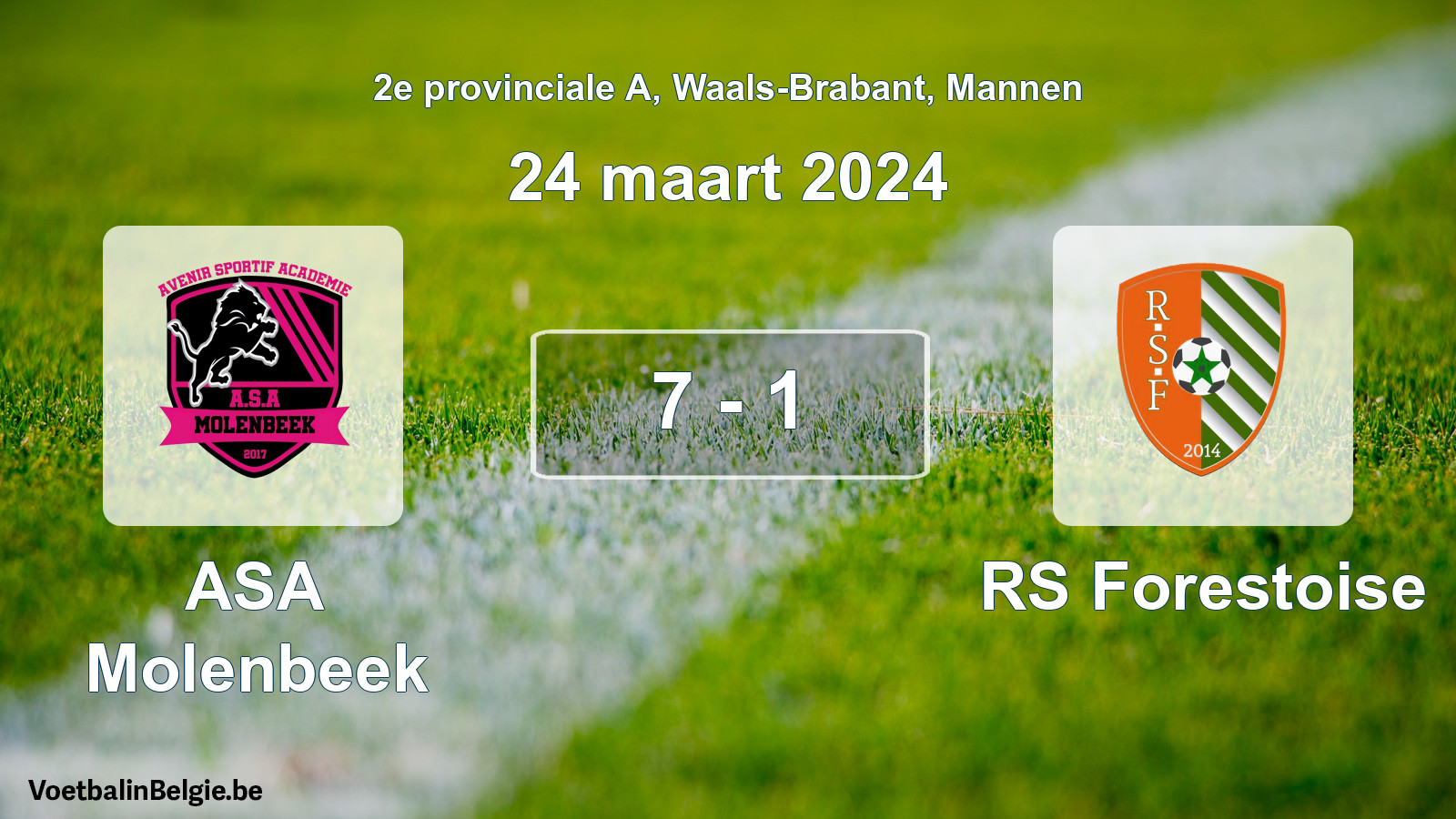 Gespeelde wedstrijd mannenvoetbal: ASA Molenbeek - RS Forestoise 7 - 1 (24 maart 2024)
