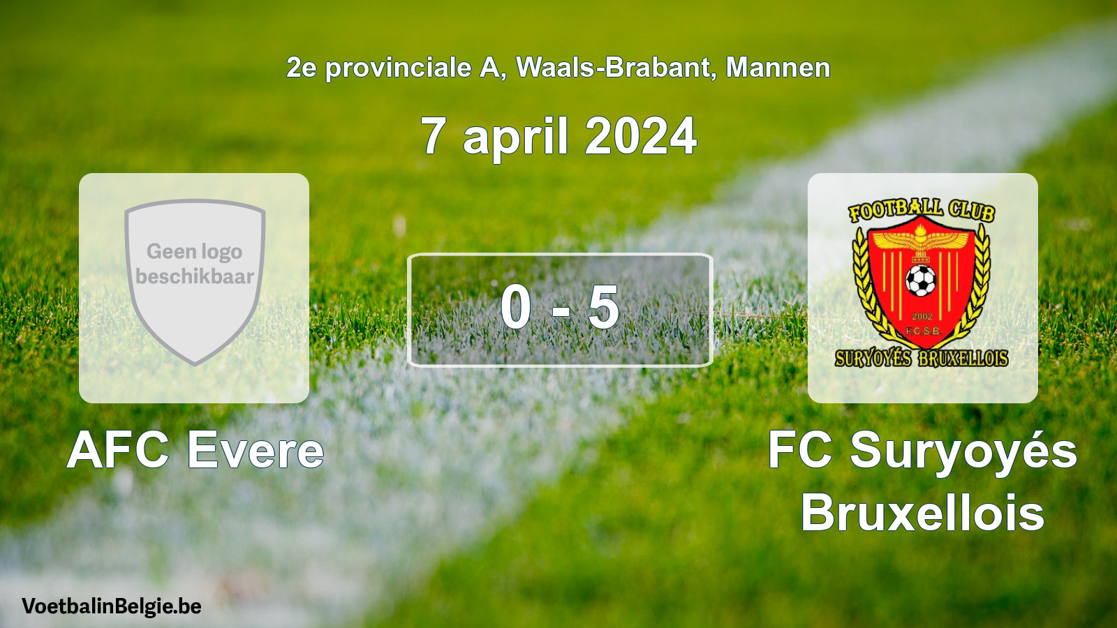 Gespeelde wedstrijd mannenvoetbal: AFC Evere - FC Suryoyés Bruxellois 0 - 5 (7 april 2024)