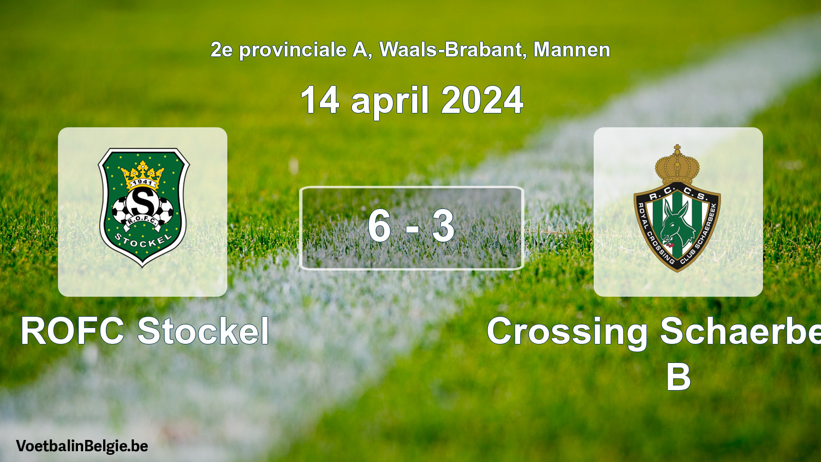 Gespeelde wedstrijd mannenvoetbal: ROFC Stockel - Crossing Schaerbeek B 6 - 3 (14 april 2024)