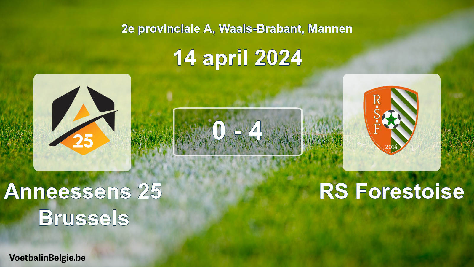 Gespeelde wedstrijd mannenvoetbal: Anneessens 25 Brussels - RS Forestoise 0 - 4 (14 april 2024)