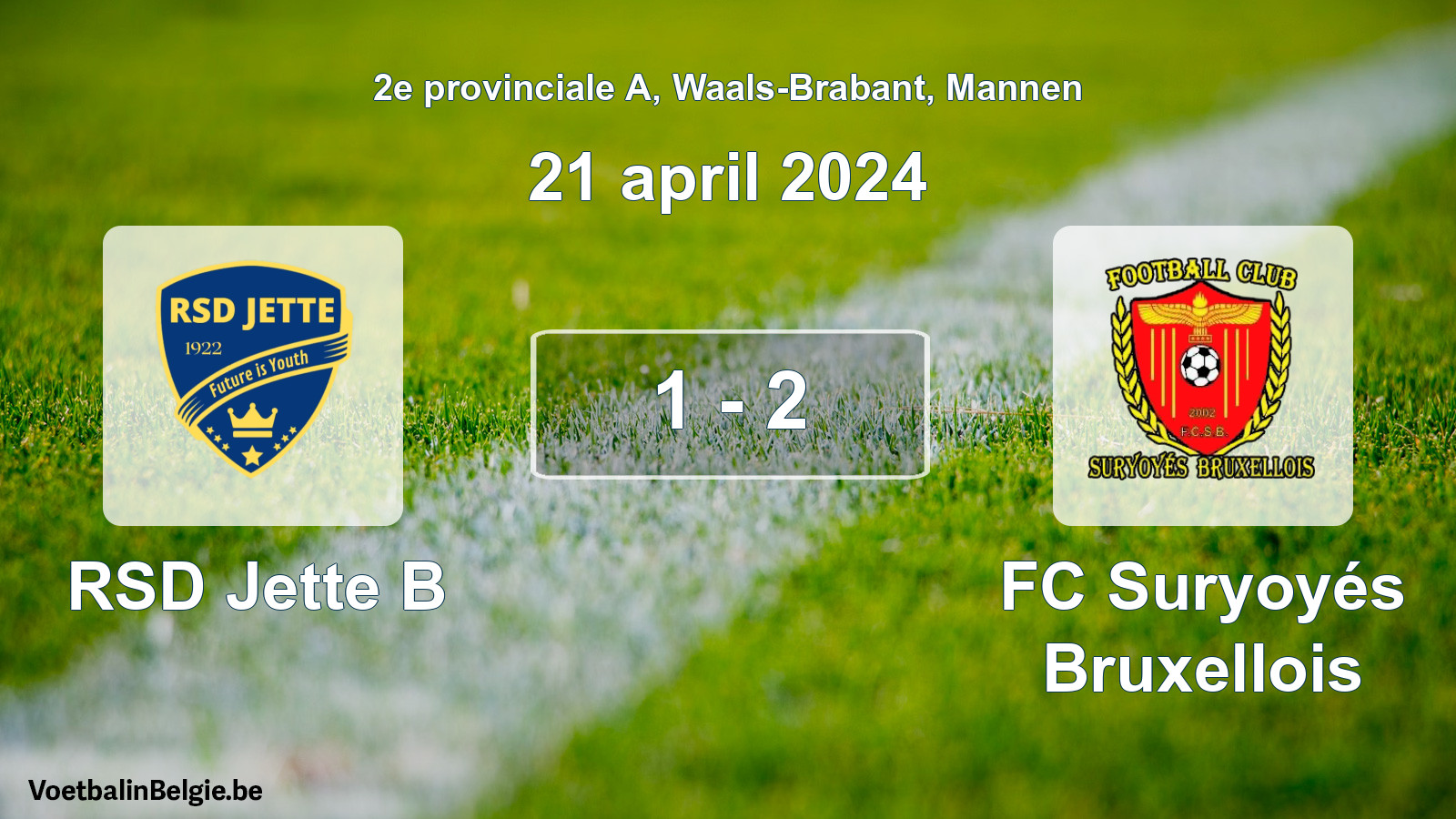 Gespeelde wedstrijd mannenvoetbal: RSD Jette B - FC Suryoyés Bruxellois 1 - 2 (21 april 2024)